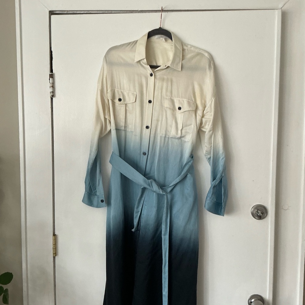 Boss Ombre Shirt Midi Dress in Cream and Blue